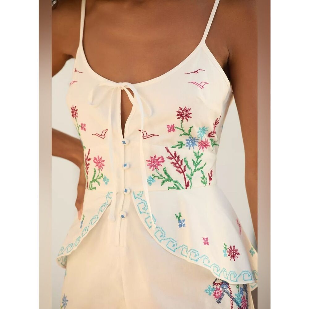 New By Anthropologie Cross-Stitch Embroidered Playsuit Size M - Picture 3 of 10